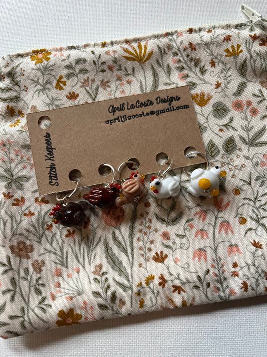 Chicken Handmade Glass Stitch Markers