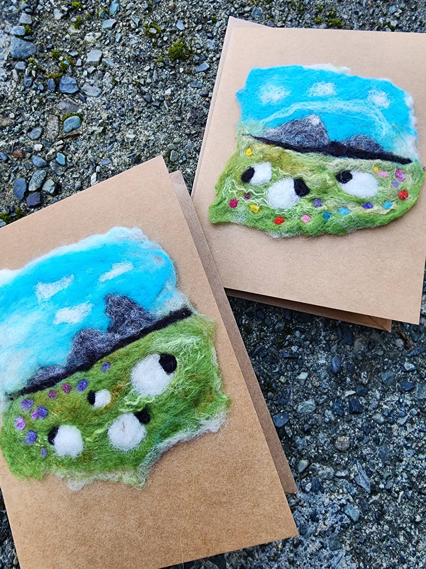 Felted Card | Sheep In Field Fibre Art Card With Envelope
