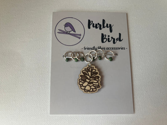 10mm Pinecone Progress Keeper & Stitch Marker Set