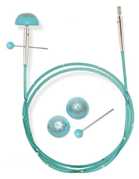 Interchangeable Knitting Needles - Teal Nylon Coated Stainless Steel Cords With Silver Connectors | Interchangeable Needles | 'The Mindful Collection'