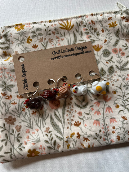 Chicken Handmade Glass Stitch Markers