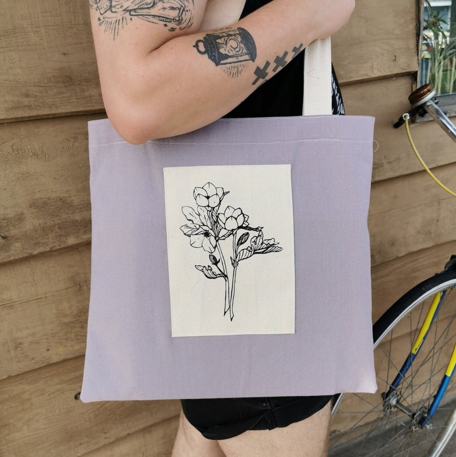 Project Bag - Hellebore Botanical Shoulder Tote | Handmade By TheCosmicQueers