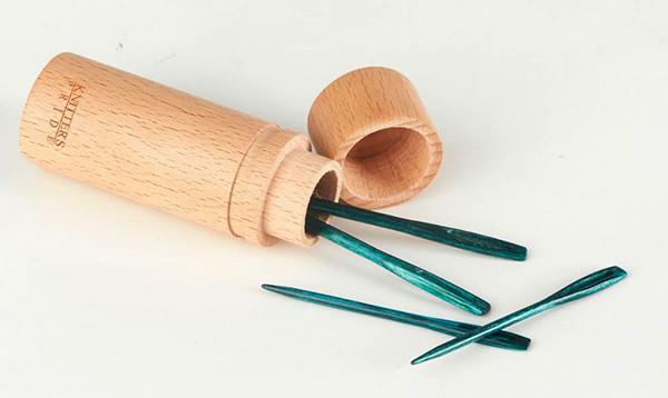 The Mindful Collection Teal Wooden Darning Needles in Beech Wood Container | 4pc